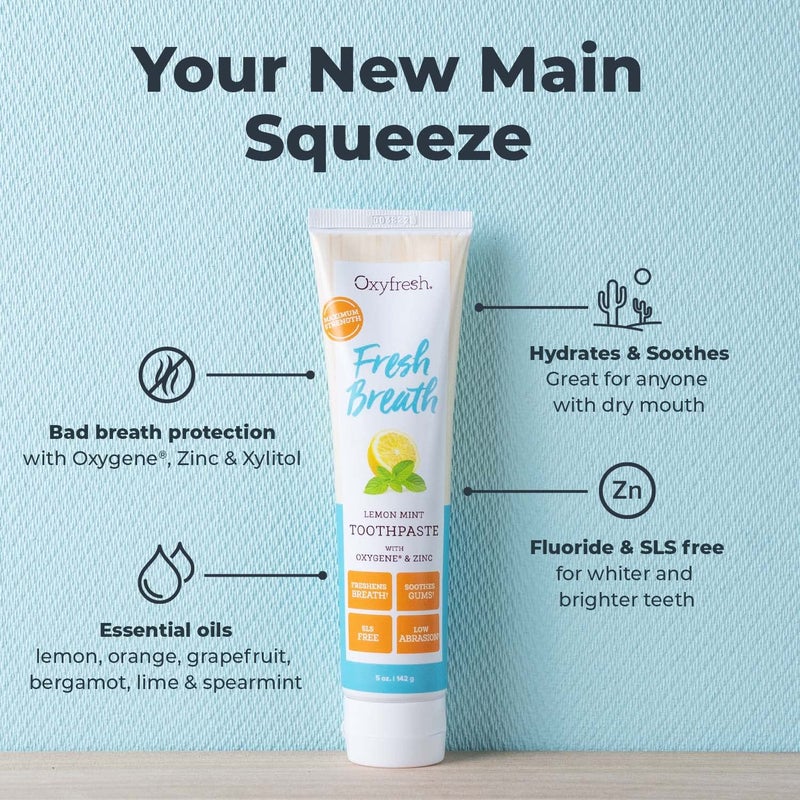 Oxyfresh Maximum Fresh Breath Lemon Mint Toothpaste - Clean Teeth & Fresh Breath - Natural Essential Oils & Natural Xylitol to Help Fight Tartar - SLS & Fluoride Free - 5 oz (Pack of 3) - Image 2