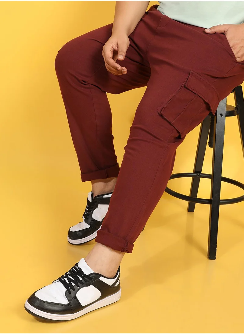 Instafab Plus Instafab Plus Men's Maroon Cargo Trousers For Casual Wear | 6 Pockets | Plus-Size Fit | Button Closure | Cotton Poly Cargo Pant Crafted With Comfort Fit For Everyday Wear