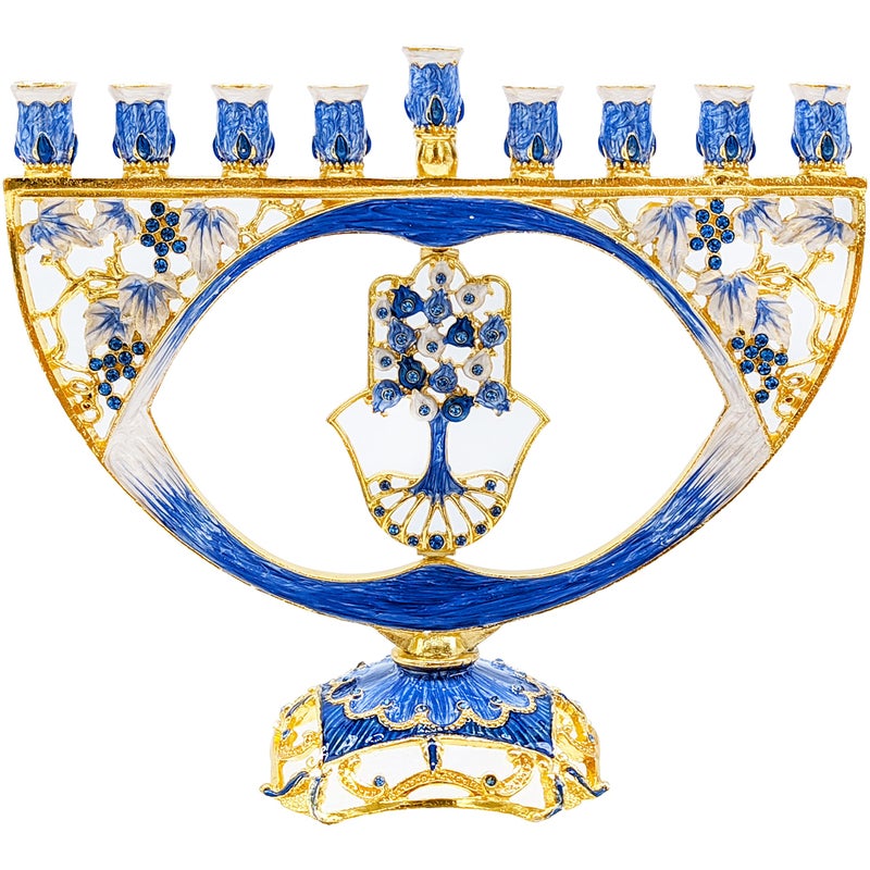 The Dreidel Company Hanukkah Menorah Enamel Hamsa