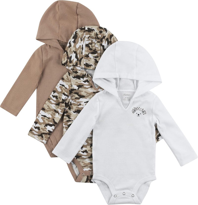 Hanes Baby Bodysuits, Ultimate Baby Flexy Hoodie Infant Bodysuits, 3-Pack - Image 1
