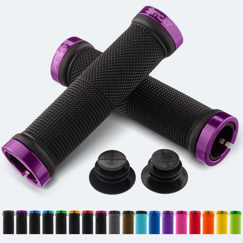 JETCAT Bike Grips, Bike Handlebar Grips, Mountain Bike Grips Handlebar, MTB Grips, Bicycle Grips BMX Grips, Bicycle Handlebar Grips Handles for Adults. Ebike, MTB, Scooter, Lock on, Black/Purple - Image 1