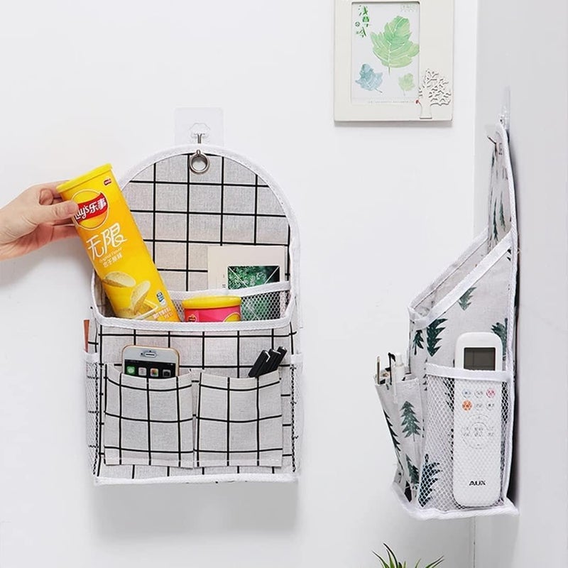 Wall Mounted Storage Bag, Waterproof Linen Fabric Hanging Organizer with Three Pockets, Foldable Baskets for Kids Room, Bathroom, Bedroom, Now in Al-Israa ((2 Organizers)) - Image 1