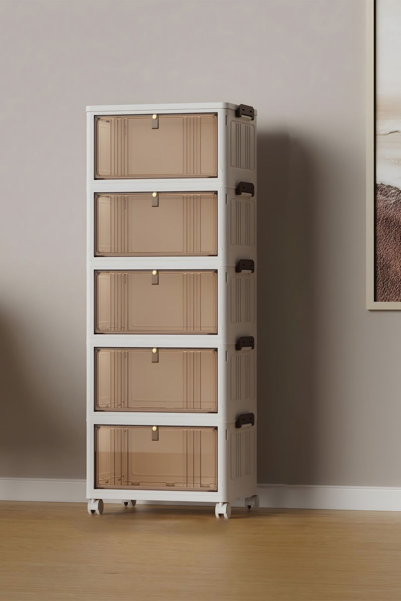 كونسيبت هوم ادراج تخزين 5 دور قابلة للطي بلاستيك ابيض / شفاف - Image 1