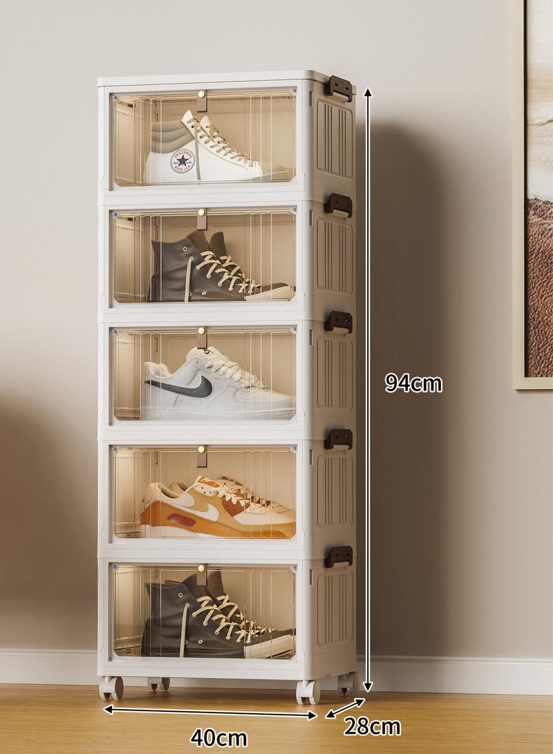 كونسيبت هوم ادراج تخزين 5 دور قابلة للطي بلاستيك ابيض / شفاف - Image 4