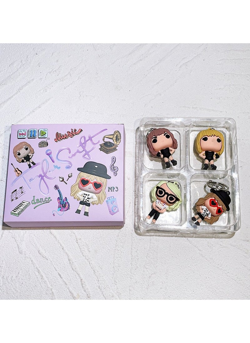 Taylor Swift - 4 Pcs American Pop Singing Star Taylor Swift Cartoon Keychain - Image 1