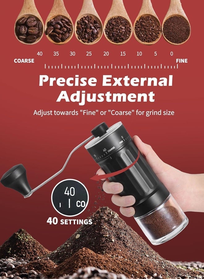 سعيد مطحنة قهوة يدوية مع نتوءات سيراميك، مطحنة إسبريسو يدوية بمقبض يدوي للتقطير الخشن والصب الناعم، صغيرة محمولة للسفر والتخييم، هادئة وقابلة للتعديل مع إعدادات طحن - Image 2
