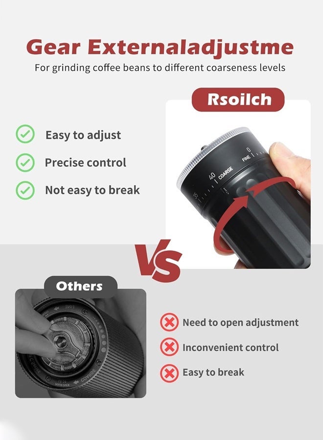 سعيد مطحنة قهوة يدوية مع نتوءات سيراميك، مطحنة إسبريسو يدوية بمقبض يدوي للتقطير الخشن والصب الناعم، صغيرة محمولة للسفر والتخييم، هادئة وقابلة للتعديل مع إعدادات طحن - Image 5