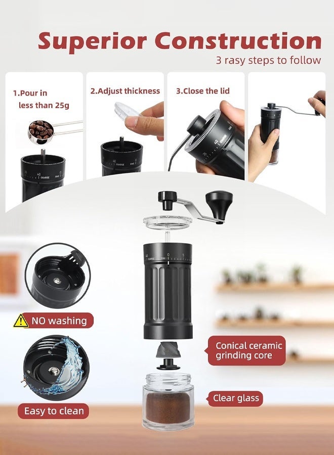 سعيد مطحنة قهوة يدوية مع نتوءات سيراميك، مطحنة إسبريسو يدوية بمقبض يدوي للتقطير الخشن والصب الناعم، صغيرة محمولة للسفر والتخييم، هادئة وقابلة للتعديل مع إعدادات طحن - Image 4