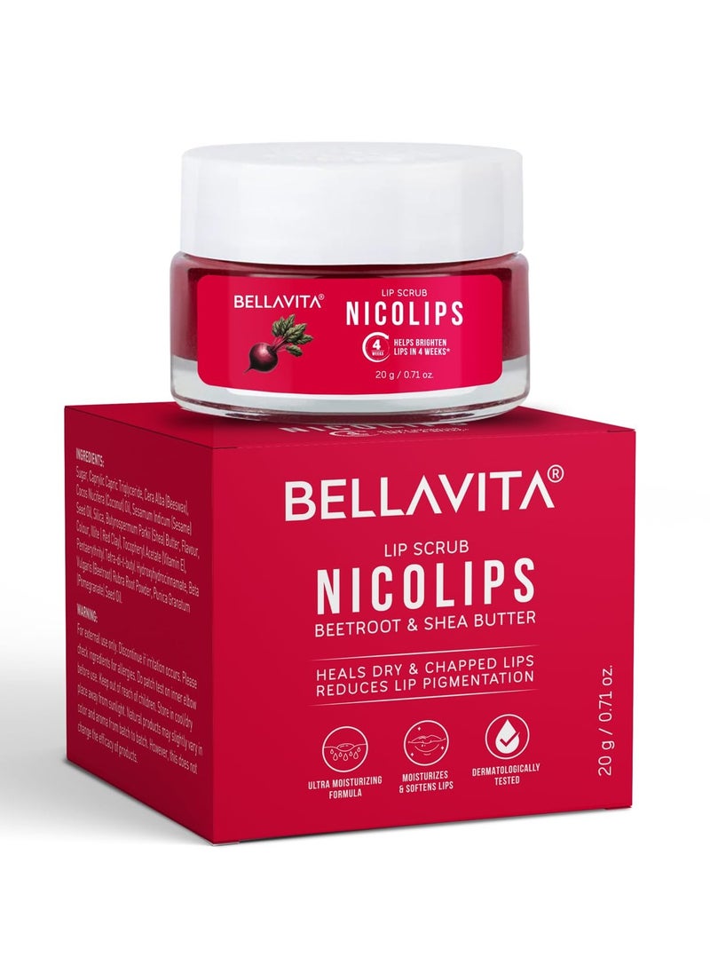 Bella Vita - Bella Vita Organic NicoLips Lip Scrub Balm Brightening Dark Lips for Men and Women Dry Lips/Smoker/Chapped Lip & Lipstick Stains Removal Lipcare, 20 g - Image 1