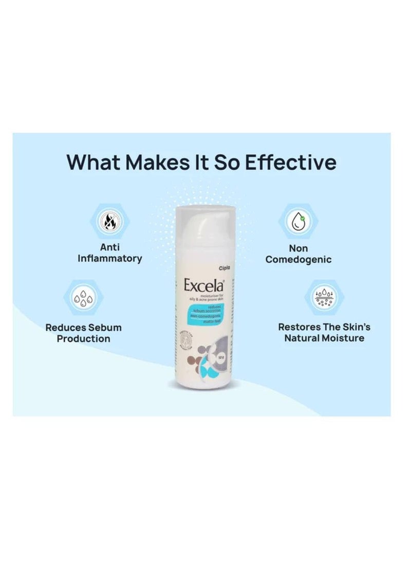 Cipla Cipla Excela Moisturiser | Oily & Acne Prone Skin | Reduces Sebum Secretion | 50g  - Image 2