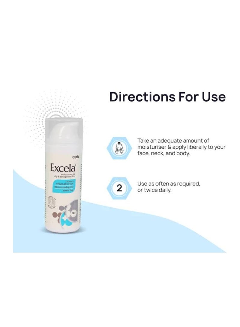 Cipla Cipla Excela Moisturiser | Oily & Acne Prone Skin | Reduces Sebum Secretion | 50g  - Image 5