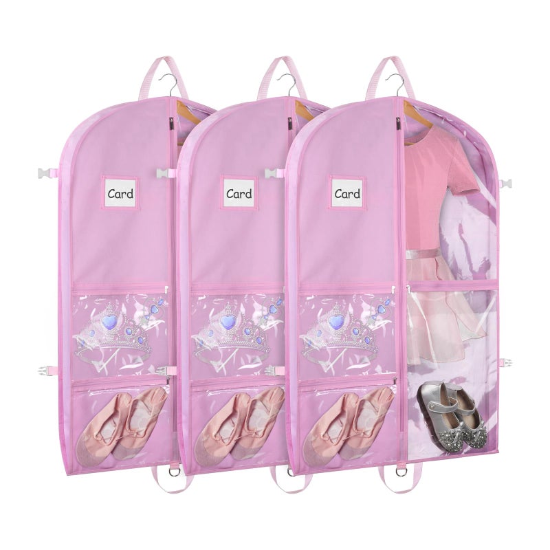 Zilink 40" Dance Garment Bags for Dancers Clear Garment Bags for Dance Costume with 5 Clear Zipper Pockets Stable Buckles and Carry Handles for Dance Competition Closet Storage, Set of 3 - Image 1