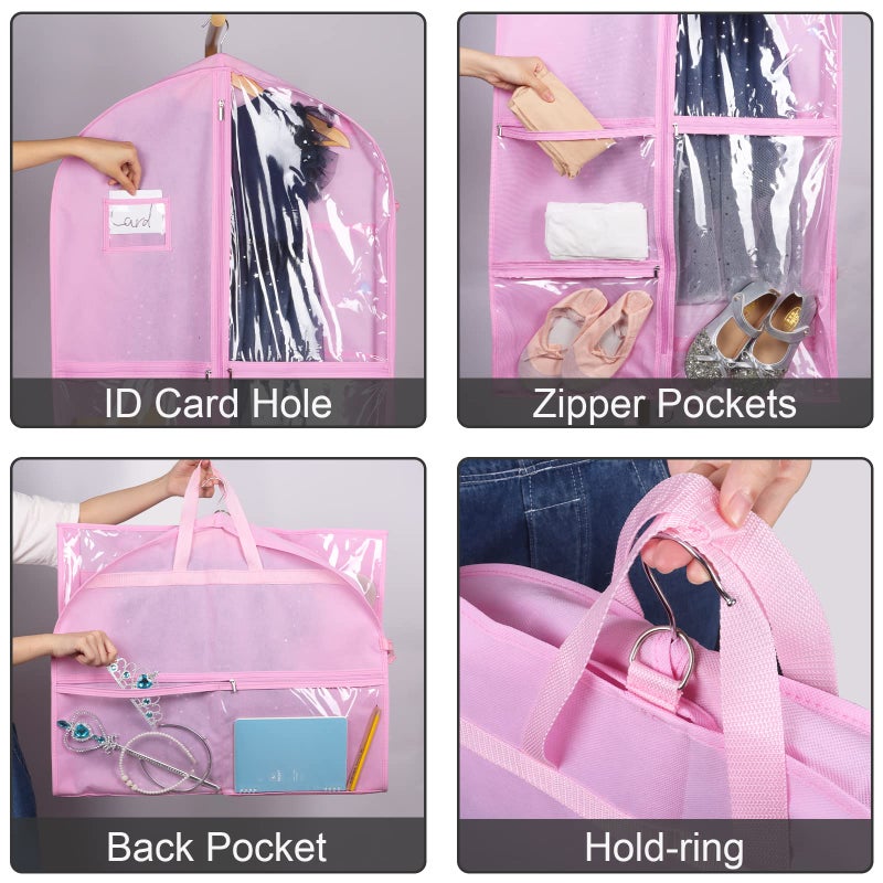 Zilink 40" Dance Garment Bags for Dancers Clear Garment Bags for Dance Costume with 5 Clear Zipper Pockets Stable Buckles and Carry Handles for Dance Competition Closet Storage, Set of 3 - Image 3