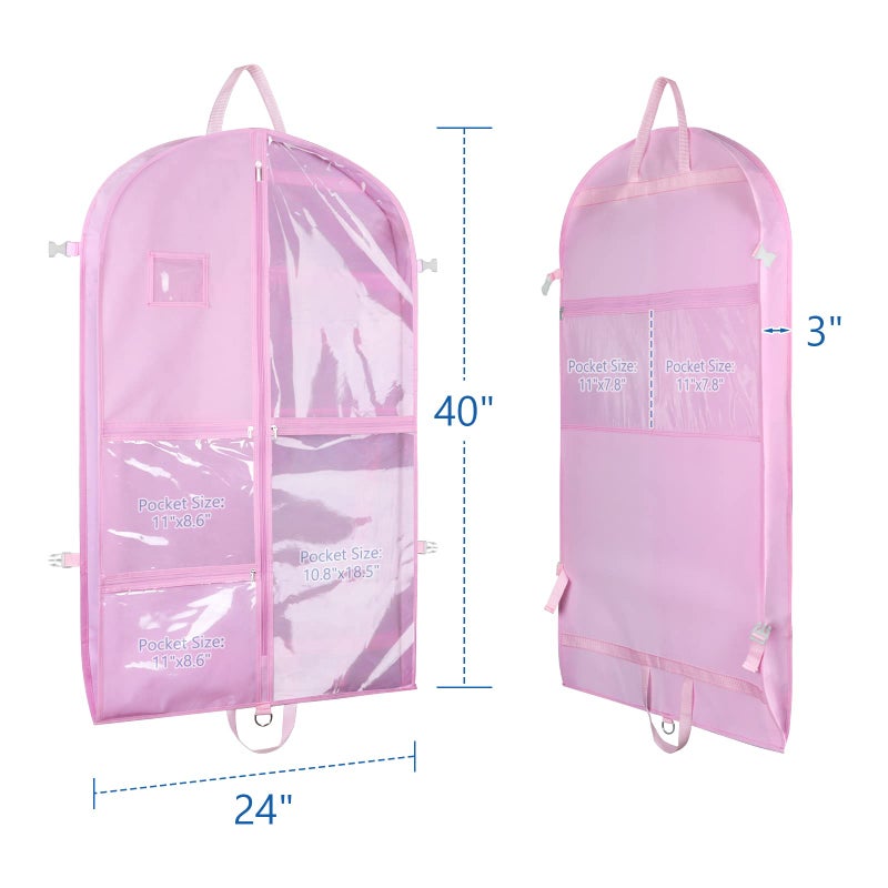 Zilink 40" Dance Garment Bags for Dancers Clear Garment Bags for Dance Costume with 5 Clear Zipper Pockets Stable Buckles and Carry Handles for Dance Competition Closet Storage, Set of 3 - Image 2