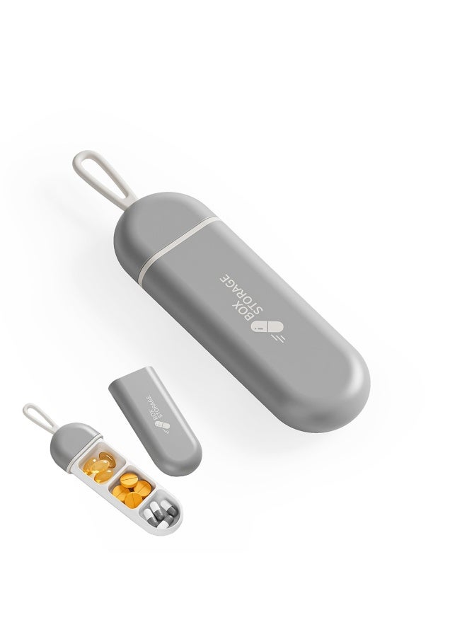Three-Compartments Portable Pill Case Travel Moisture Proof Pill Box for Tablets Vitamins Cod Liver Oil Supplements and Medication,Grey. - Image 1