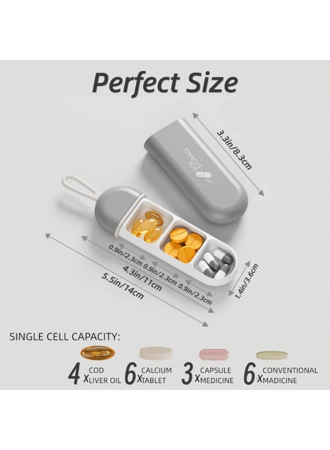 Three-Compartments Portable Pill Case Travel Moisture Proof Pill Box for Tablets Vitamins Cod Liver Oil Supplements and Medication,Grey. - Image 2