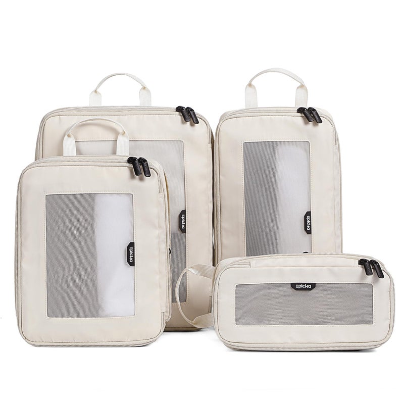 EPICKA TripCozy Compression Packing Cubes - 4 Set Durable Travel Organizer Bags with Mesh Top, Expandable Travel Accessories for Carry on, Luggage, Suitcase, Backpack (Beige) - Image 1