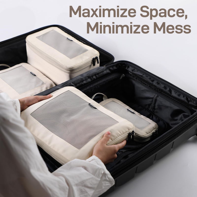 EPICKA TripCozy Compression Packing Cubes - 4 Set Durable Travel Organizer Bags with Mesh Top, Expandable Travel Accessories for Carry on, Luggage, Suitcase, Backpack (Beige) - Image 5