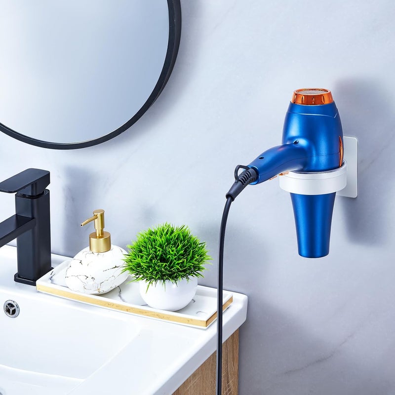 Oukimly Store Hair Dryer Holder Wall Mounted, Blow Dryer Holder, Hair Tool Organizer for Hair Dryer Storage Hanger, Adhesive Hairdryer Holder for Bathroom Barber Shop (White) - Image 2