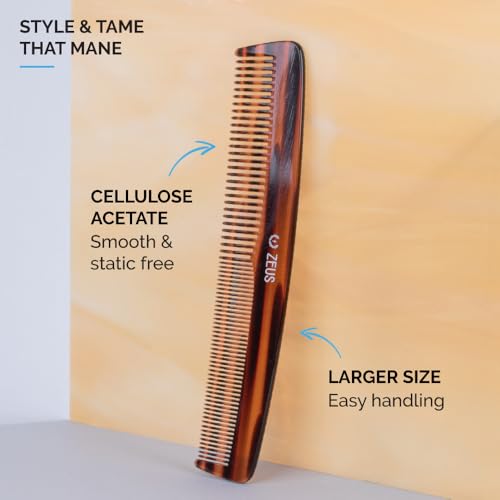 ZEUS 7.5” Large Hair Comb for Men, Handcrafted Saw-Cut Design with Non-Static Material for Smooth, Tangle-Free Styling (Tortoiseshell) Y12 - Image 2