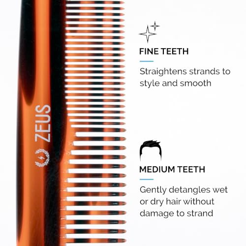 ZEUS 7.5” Large Hair Comb for Men, Handcrafted Saw-Cut Design with Non-Static Material for Smooth, Tangle-Free Styling (Tortoiseshell) Y12 - Image 4