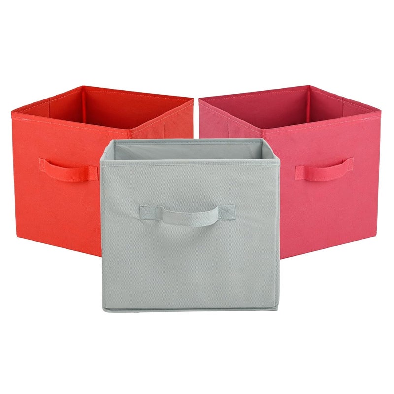 Kuber Industries Pack of 3 Square Foldable Multipurpose Wardrobe Storage Organizer for Home Portable CupboardCloset Organiser Storage Box for Clothes Toys Pink Red Grey - Image 1