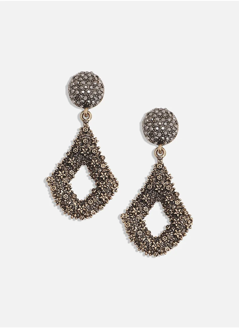 SOHI Floral Cluster Anchor Drop Earrings - Dark Silver-Colour