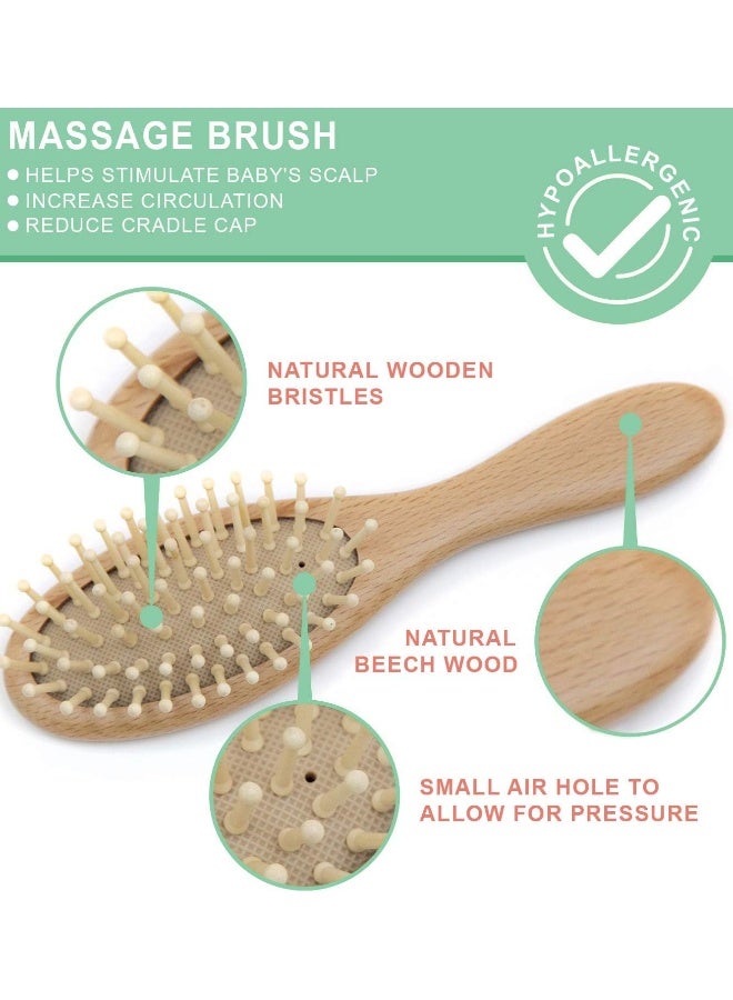 Little Tinkers World Wooden Baby Hair Brush and Comb Set (4-Piece) for Newborns and Toddlers | Ideal for Baby Cradle Cap | Wood Bristles Baby Massage and Scalp Brush | Perfect for Baby Registry Gift Set - Image 5