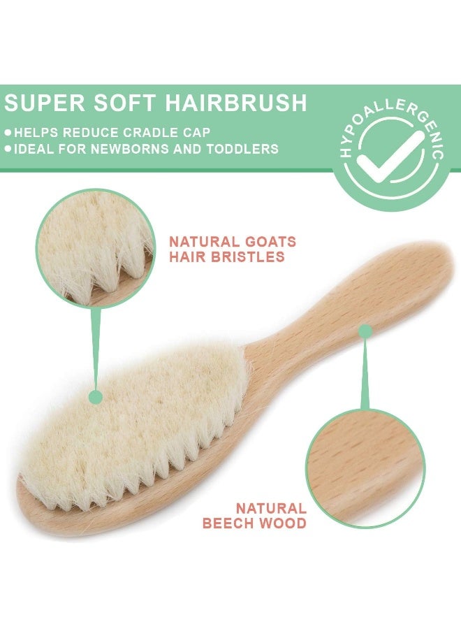Little Tinkers World Wooden Baby Hair Brush and Comb Set (4-Piece) for Newborns and Toddlers | Ideal for Baby Cradle Cap | Wood Bristles Baby Massage and Scalp Brush | Perfect for Baby Registry Gift Set - Image 4