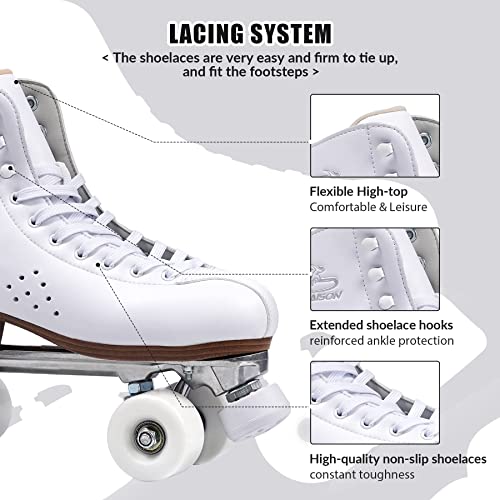 PAPAISON Roller Skates for Women and Girls, Deluxe 2 Layer Microfiber Leather Double Row-Classic Roller Skates for Men, Professional Outdoor Indoor Quad-Skates for Kids & Adults - Image 4