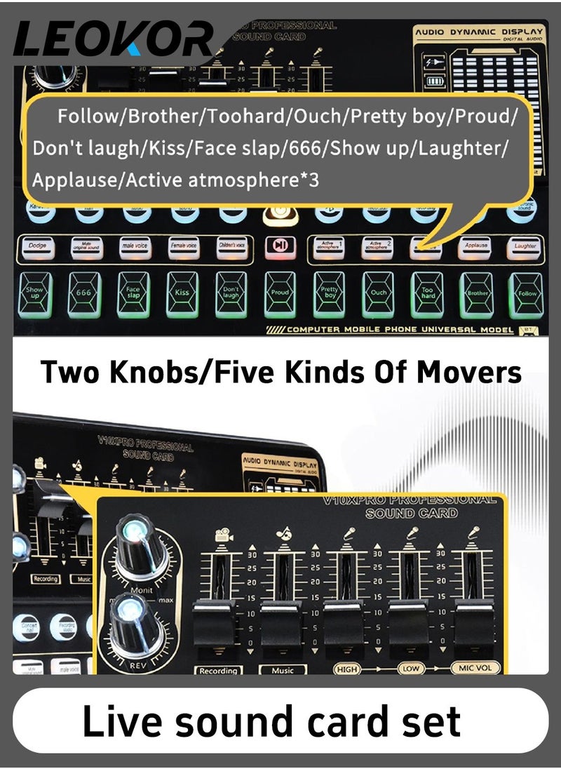 LEOKOR - Sound Card Microphone Podcast Package,Live Broadcast Equipment with Ring Light/Recording Studio for Live Streaming/Suitable for Podcasting/Live Broadcasting/Singing/PC/Mobile/TikTok/YouTube - Image 1