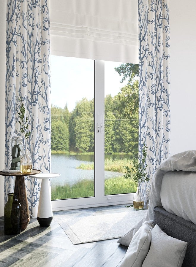 weesire Nautical Coastal Coral Curtains Tree Branch Botanical Pattern Painting Blackout Room Thermal Insulated Window Curtains 2 Panels Bedroom Hall Patio Door 52x63, Gray Blue - Image 4