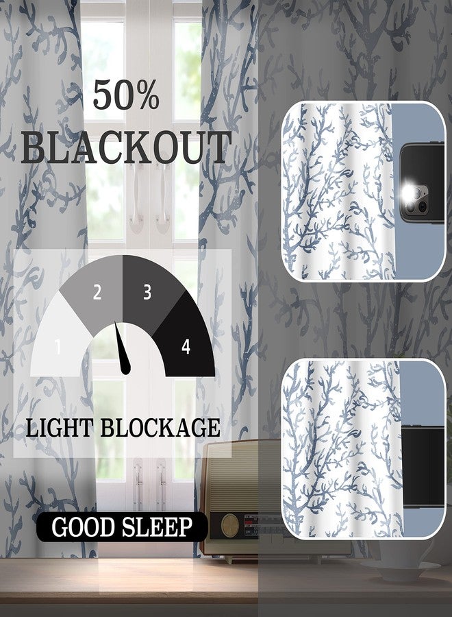 weesire Nautical Coastal Coral Curtains Tree Branch Botanical Pattern Painting Blackout Room Thermal Insulated Window Curtains 2 Panels Bedroom Hall Patio Door 52x63, Gray Blue - Image 5