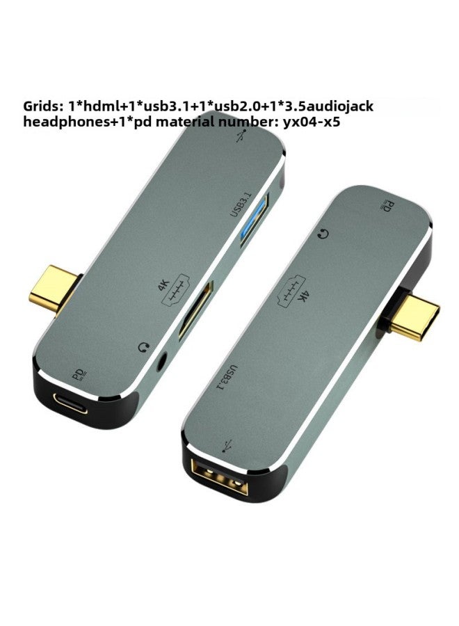 Type-C Docking Station HUB Multi-function Converter USB3.1/HDMI3.5 Headset USB3.0 Smart 3-Number Of Interfaces:Yx-x5: 1*hd+1*usb3.1+1*usb2.0+1*3.5 Headphones+1*pd  - Image 1