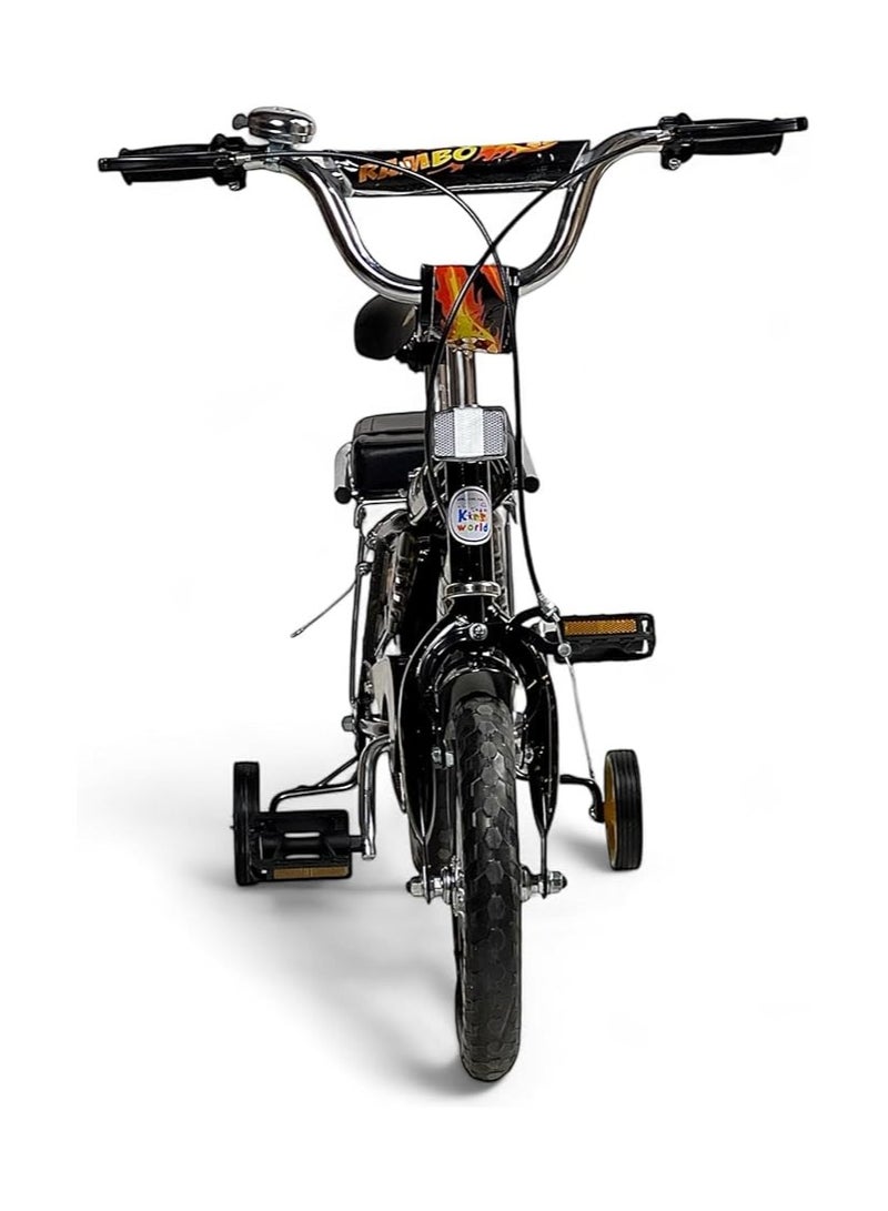 رامبو دراجة رامبو فري ستايل للاطفال من البدر مع مقعد قابل للتعديل، دراجة رامبو للاطفال مقاس 12 انش للاطفال من سن 3-7 سنوات مع مقعد خلفي للراكب، دراجة اطفال مع فرامل يدوية وعجلتين تدريب وامضتين - Image 4