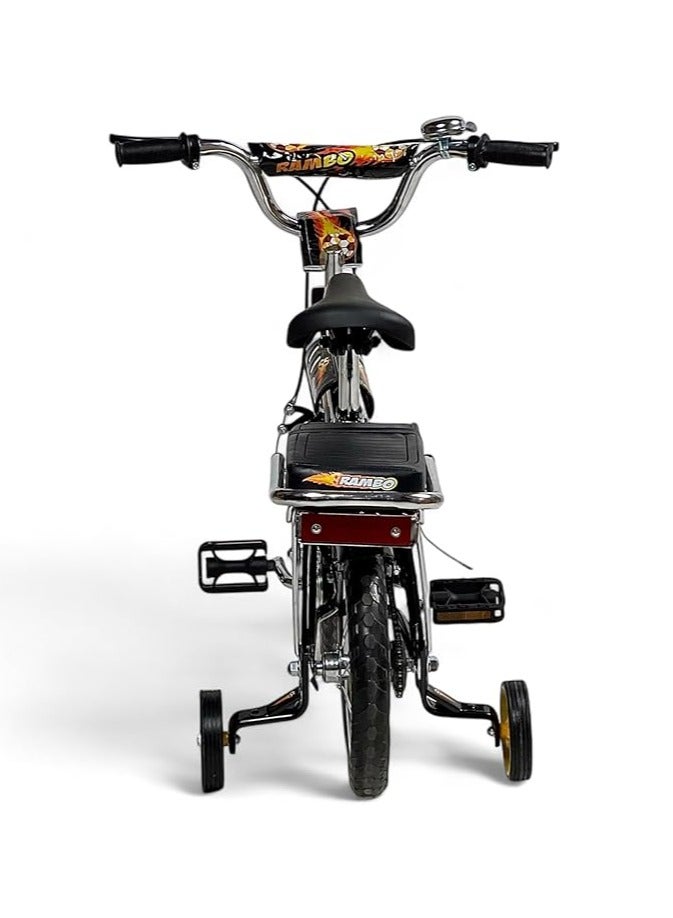 رامبو دراجة رامبو فري ستايل للاطفال من البدر مع مقعد قابل للتعديل، دراجة رامبو للاطفال مقاس 12 انش للاطفال من سن 3-7 سنوات مع مقعد خلفي للراكب، دراجة اطفال مع فرامل يدوية وعجلتين تدريب وامضتين - Image 5