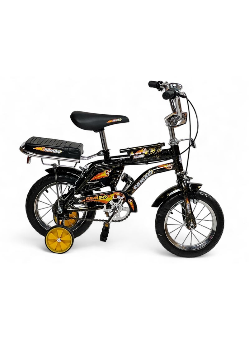 Rambo Freestyle Kids Bike with Adjustable Seat, 12 Inch Rambo Children Bikes for Kids Age 3-6 Years With Passenger Rear Seat, Kids Bike With Hand Brake and Two Flashing Training Wheels - Image 1