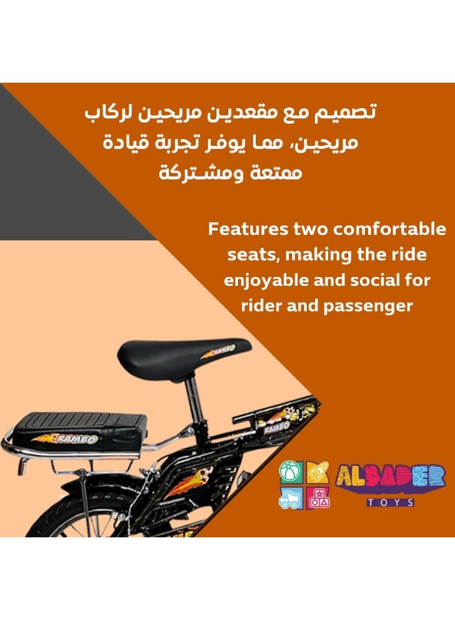 Rambo Freestyle Kids Bike with Adjustable Seat, 12 Inch Rambo Children Bikes for Kids Age 3-6 Years With Passenger Rear Seat, Kids Bike With Hand Brake and Two Flashing Training Wheels - Image 3