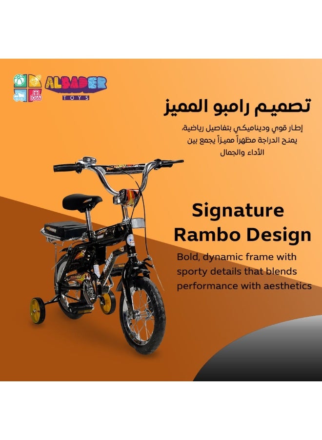 Rambo Freestyle Kids Bike with Adjustable Seat, 12 Inch Rambo Children Bikes for Kids Age 3-6 Years With Passenger Rear Seat, Kids Bike With Hand Brake and Two Flashing Training Wheels - Image 2