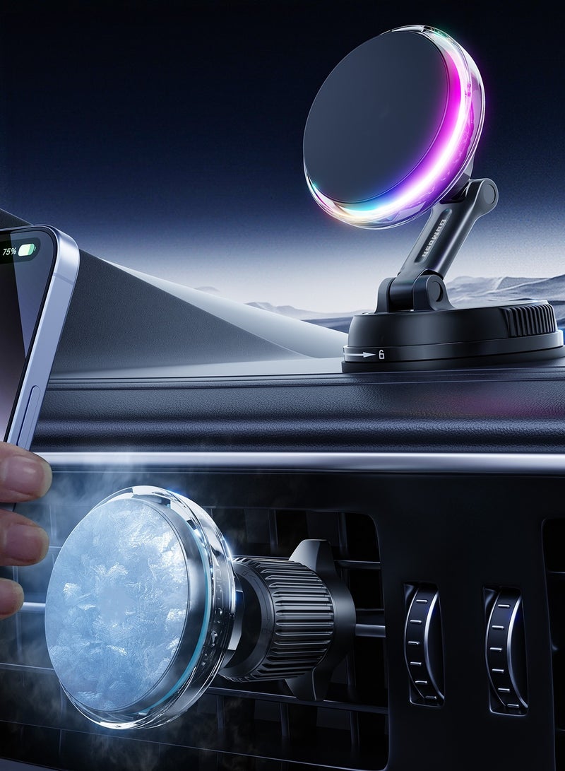 for Qi2 15W MagSafe Car Mount Charger with Cooling Fan, Rapid Charging Cooler with rgb Lights, 78LBS Stronger Suction Wireless Magnetic Mount on Vent,Dash,Windshield, for iPhone 16 15 14 13 12 - Image 2