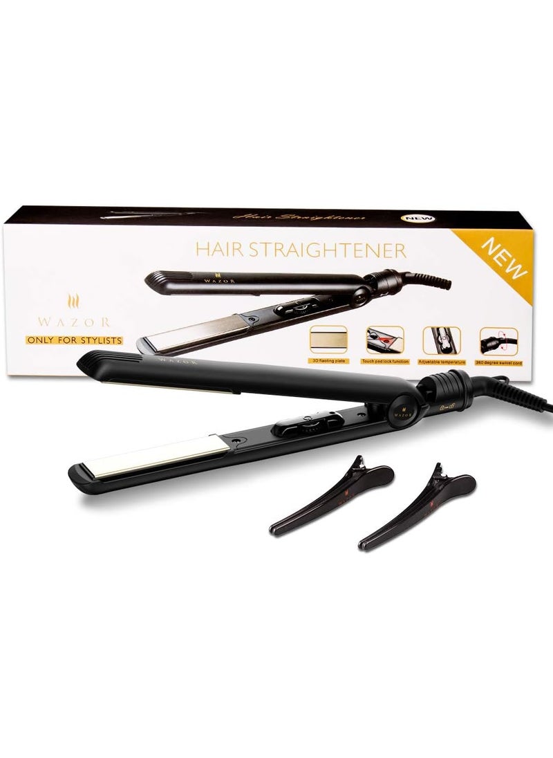 Wazor Wazor Titanium Hair Flat Iron Ceramic 1 Inch Hair Straightener Negative Ionic Flat Iron Dual Voltage for Worldwide Use with Temp Setting and Auto Shut Off Black 
