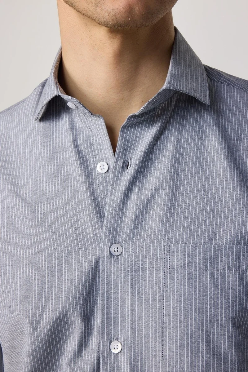 تودورس Classic Fit Comfortable Slim Striped Cotton Tie Collar Men's Shirt