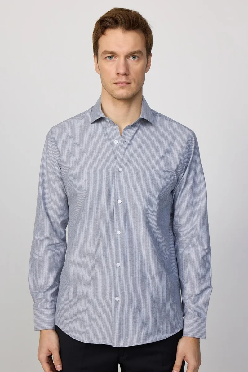 تودورس Classic Fit Comfortable Slim Striped Cotton Tie Collar Men's Shirt
