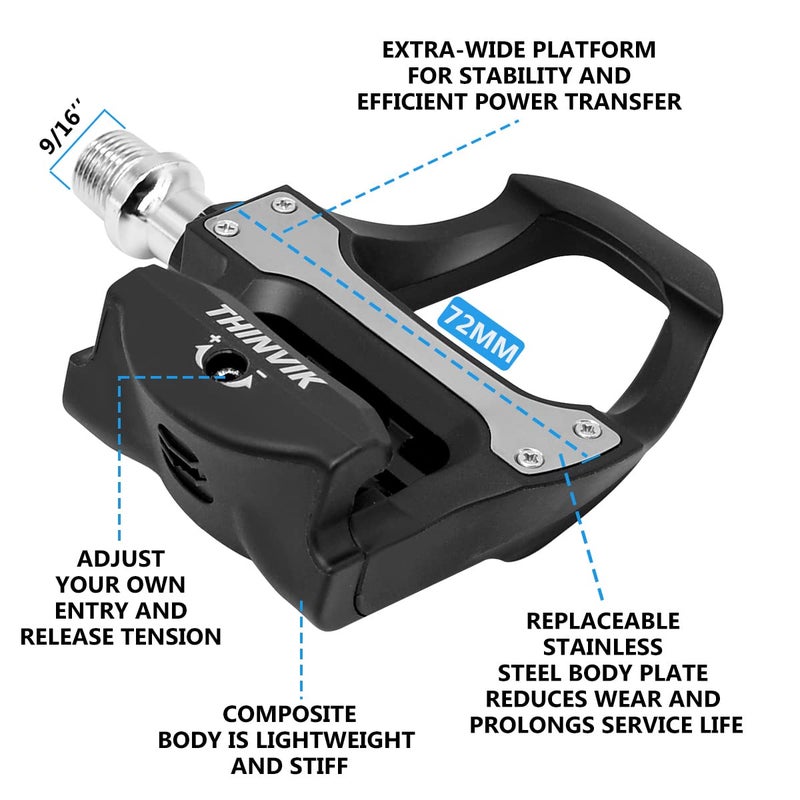 Thinvik Clipless Pedals Road Bike Cycling Pedals with Cleats Compatible with Shimano SPD SL System Pedal Center 53mm - Image 4