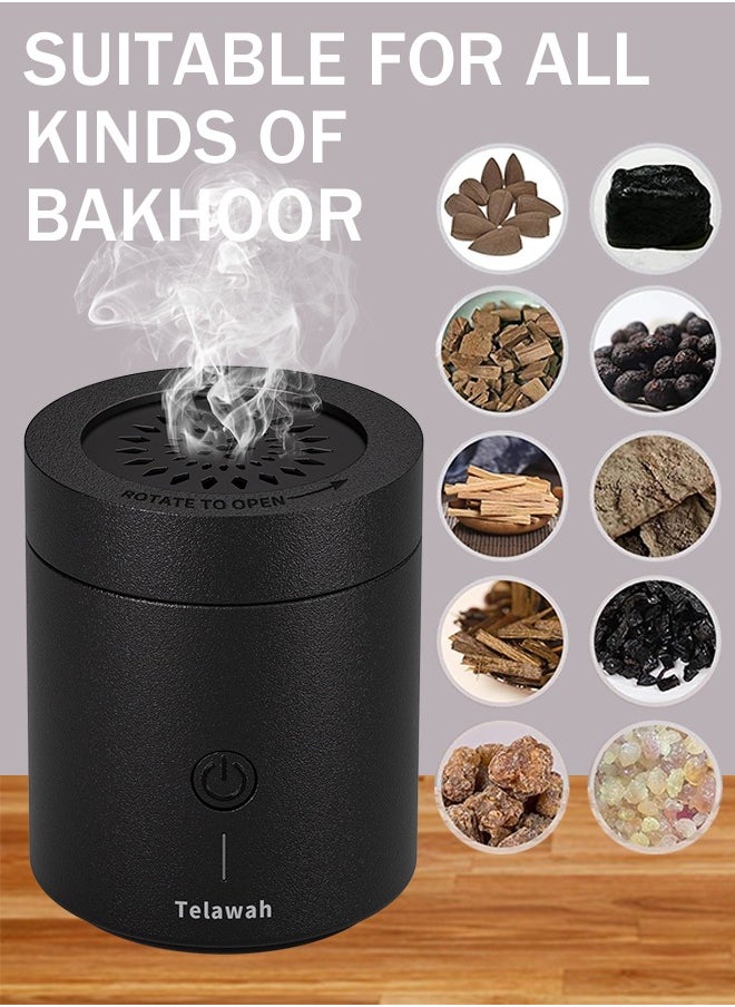 Telawah - Telawah Electric Aroma Diffuser Incense Burner Bukhoor For Home Hotel Freshening Portable Aroma Diffuser Decoration Safe Convenient and Easy to Use 9 x 9 x 11 cm(Black Pattern Top Cover) - Image 1