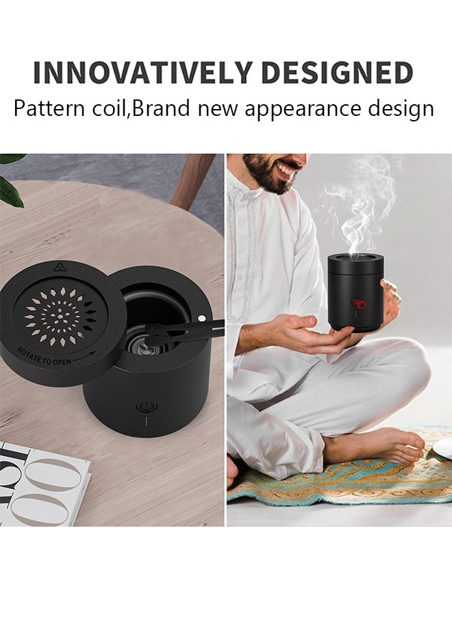 Telawah - Telawah Electric Aroma Diffuser Incense Burner Bukhoor For Home Hotel Freshening Portable Aroma Diffuser Decoration Safe Convenient and Easy to Use 9 x 9 x 11 cm(Black Pattern Top Cover) - Image 1