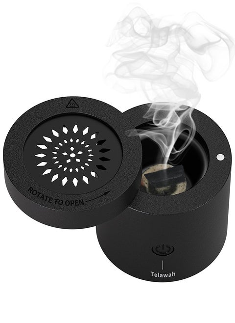 Telawah Electric Aroma Diffuser Incense Burner Bukhoor For Home Hotel Freshening Portable Aroma Diffuser Decoration Safe Convenient and Easy to Use 9 x 9 x 11 cm(Black Pattern Top Cover)