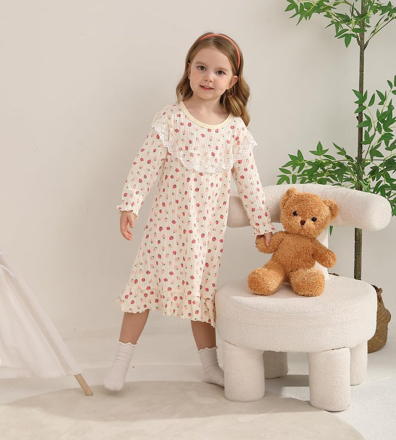 kiddook Girls' Cotton Dress,Toddler Soft Breathable Dresses 3-12Years(Cherry,6-7Years) - Image 2