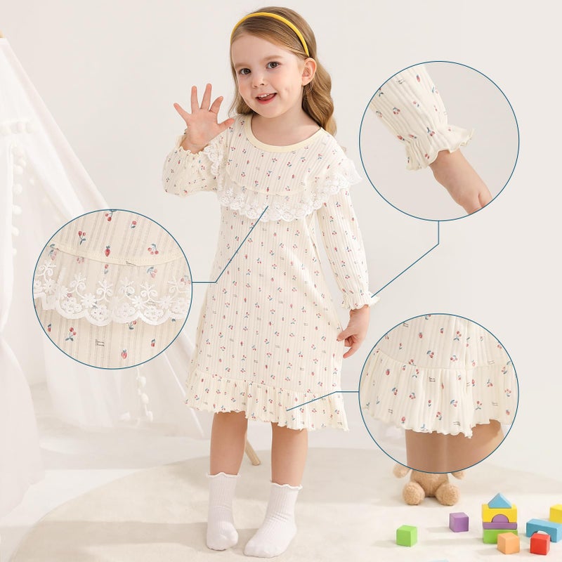 kiddook Girls' Cotton Dress,Toddler Soft Breathable Dresses 3-12Years(Cherry,6-7Years) - Image 5