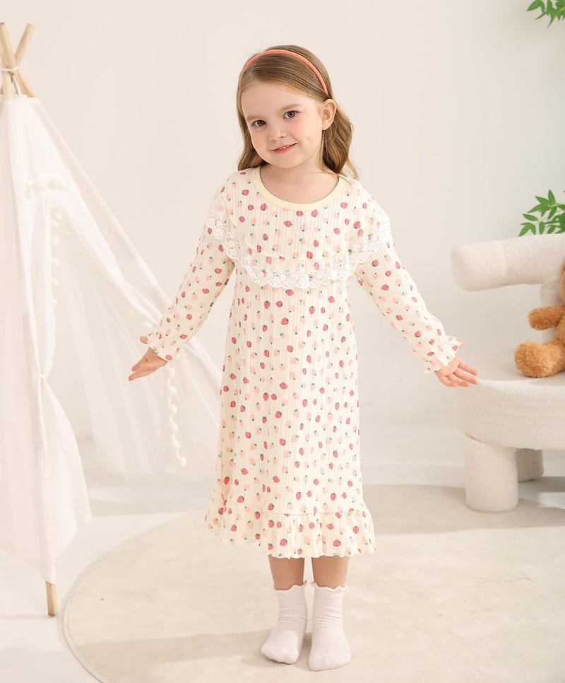 kiddook Girls' Cotton Dress,Toddler Soft Breathable Dresses 3-12Years(Cherry,6-7Years) - Image 3